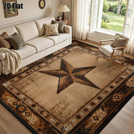1Pc American Retro Five-Pointed Star Geometric Carpet, Country Style Decorative Carpet for Living Room, Bedroom, Dining Room, Bedside, Indoor and Outdoor Patio, Home Decor Accessories