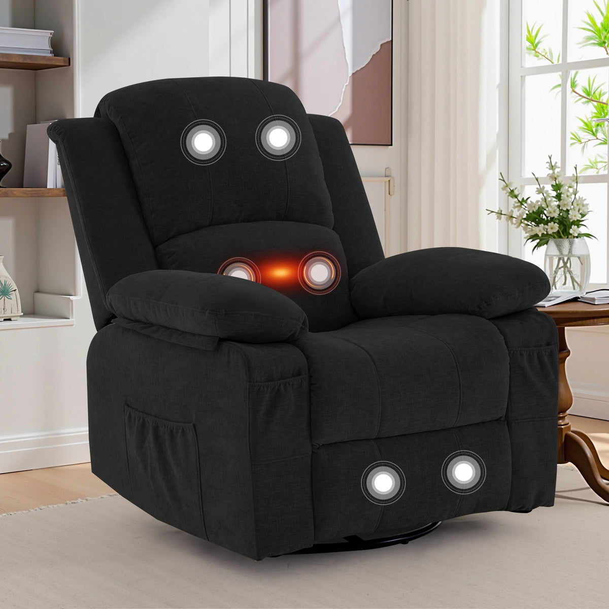 Korser Swivel Small Rocker Recliner Chair with Massage Chenille fabric Folding Armchair for Living Room，Bedroom