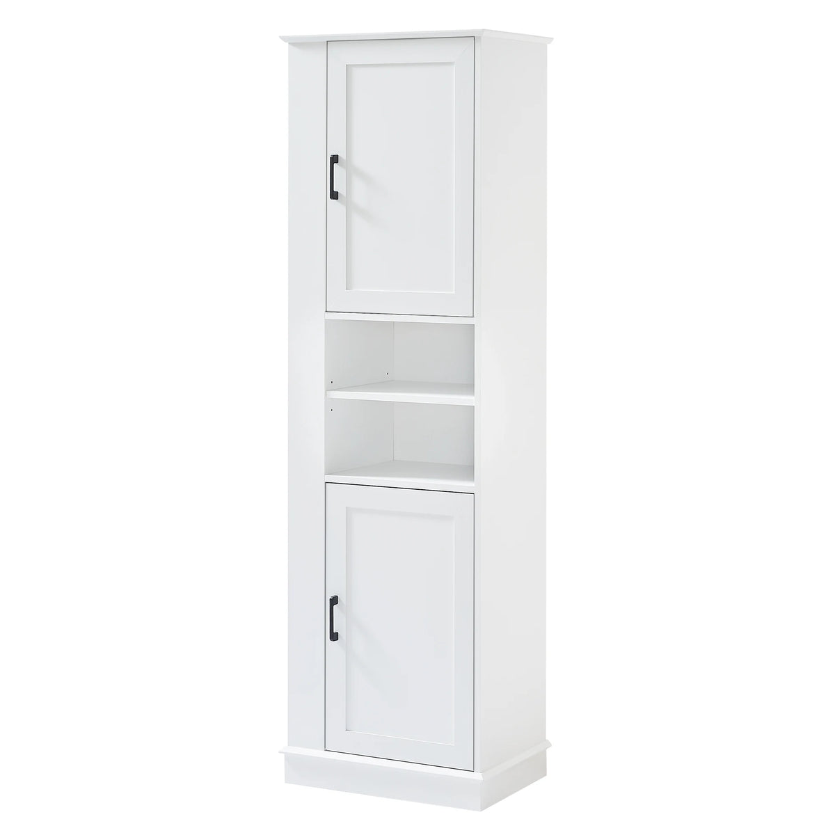Freestanding Bathroom Storage Cabinet White MDF Tall Organizer with Adjustable Shelves and Side Hook Laundry Room Floor Unit