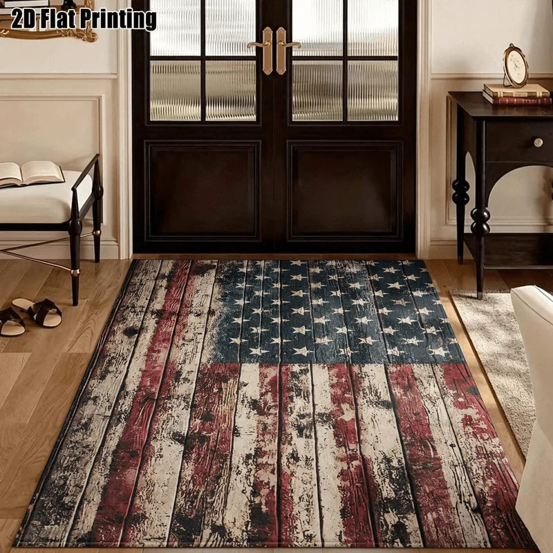 1Pc American Retro Star Stripe Pattern Rug, Machine Washable, Personalized Decoration, Retro Style Home Essential, Suitable for Living Room, Bedroom, Entryway, Office, Corridor and Other Areas
