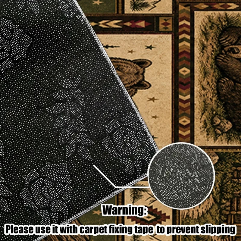 1Pc American Retro Bohemian Brown Bear Cabin Carpet, Art Decorative Rug for Living Room, Bedroom, Dining Room, Bedside, Indoor and Outdoor Patio, Home Decor