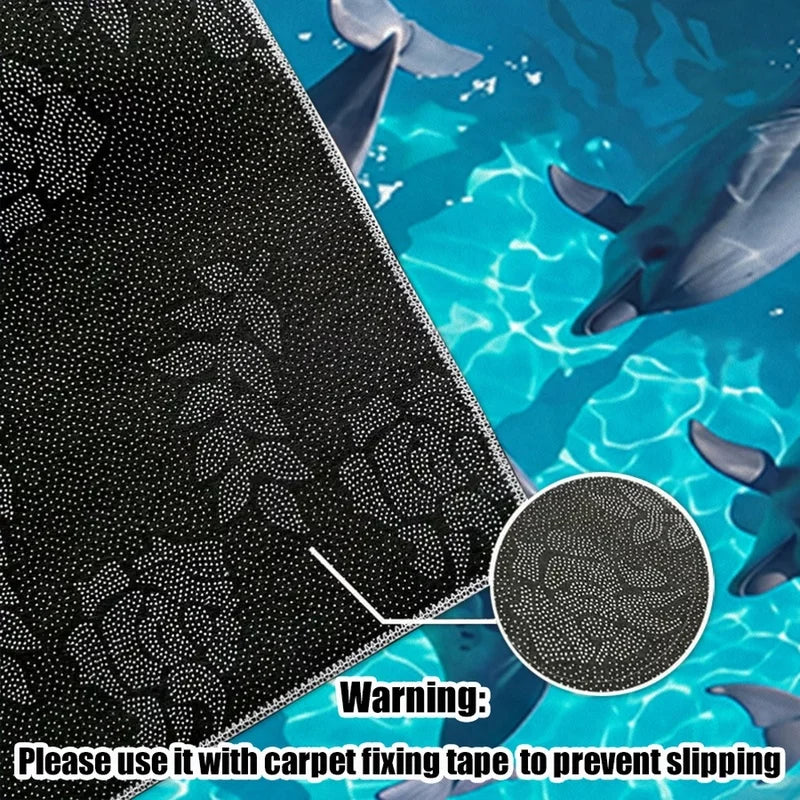 1Pc Dolphin Pattern Rug, Ocean Style Blue Decorative Rug, Suitable for Living Room, Bedroom, Dining Room, Bedside, Indoor and Outdoor Patio, Home Decoration Accessories