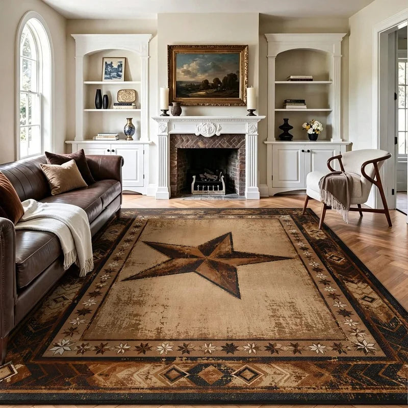 1Pc American Retro Five-Pointed Star Geometric Carpet, Country Style Decorative Carpet for Living Room, Bedroom, Dining Room, Bedside, Indoor and Outdoor Patio, Home Decor Accessories