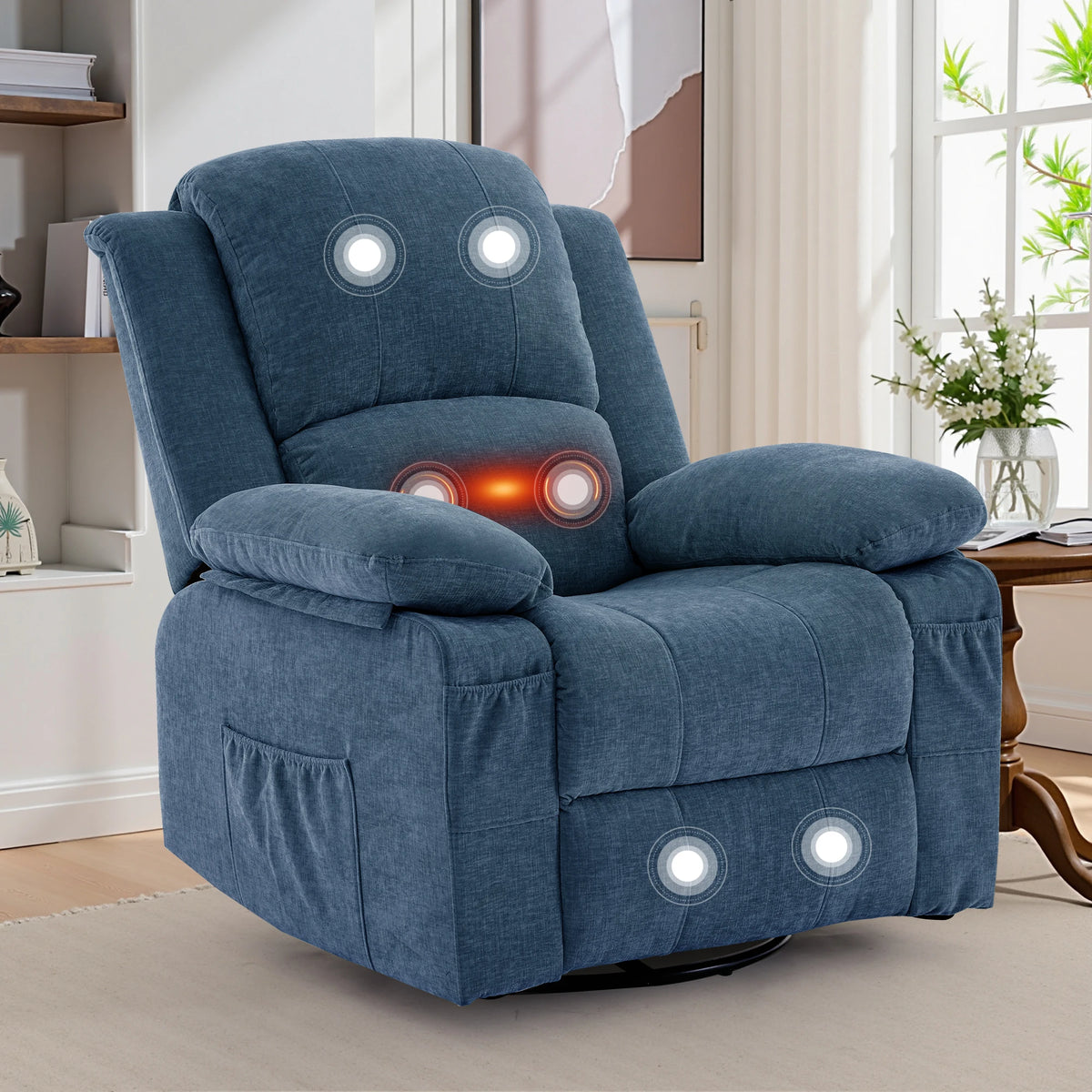 Korser Swivel Small Rocker Recliner Chair with Massage Chenille fabric Folding Armchair for Living Room，Bedroom