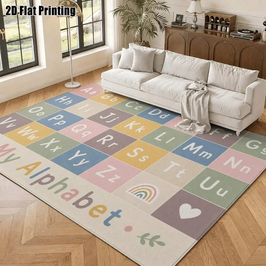 1Pc Morandi Color English Alphabet Pattern Rug, Retro Art Decorative Carpet for Living Room, Bedroom, Dining Room, Bedside, Indoor and Outdoor Patio, Home Decoration