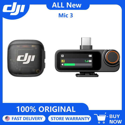 DJI Mic 3 Wireless Microphone Set with Charging Case Ultralight Adaptive Gain Control Dual Band Anti-Interference 28hrs Vlog Ready for iPhone Camera Android