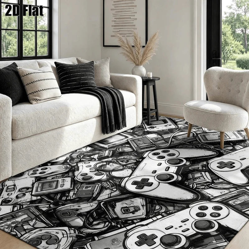 1Pc Retro Game Controller Pattern Printed Carpet, Art Decorative Carpet, Suitable for Living Room, Bedroom, Dining Room, Bedside, Indoor and Game Room, Home Decoration Accessories