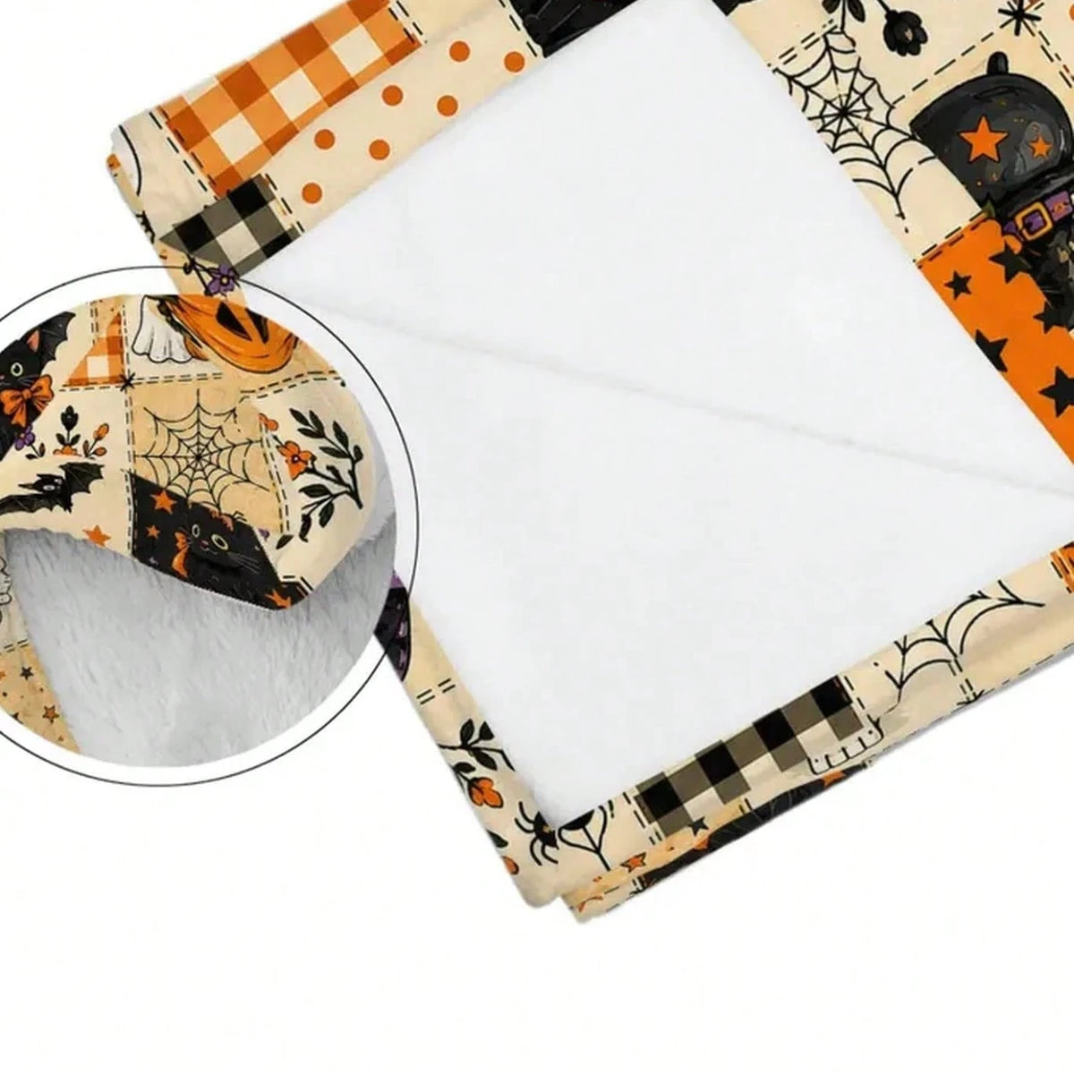 Halloween Ghost Fleece Blanket, Spooky Black Cat Throw Blanket, Pumpkin Patchwork Blanket, Cozy Fall Halloween Home Decor Gift
