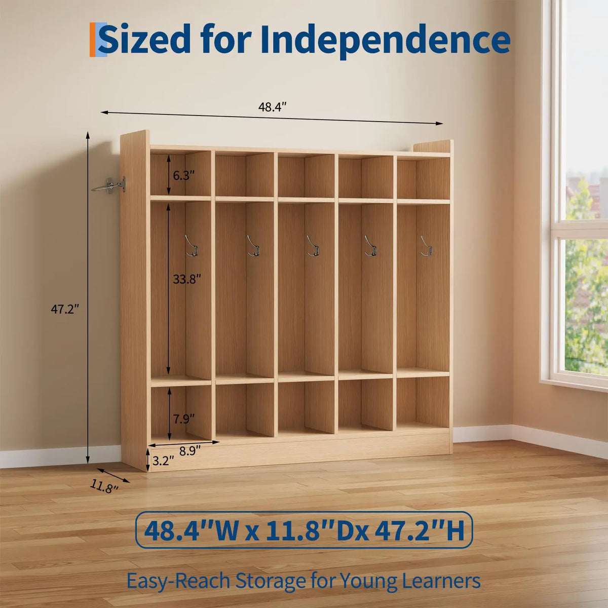 5-Section Classroom Coat Locker With 10 Cubbies & Hooks, Kids Daycare Storage Organizer With 5 Bins For Preschool Nursery Playroom