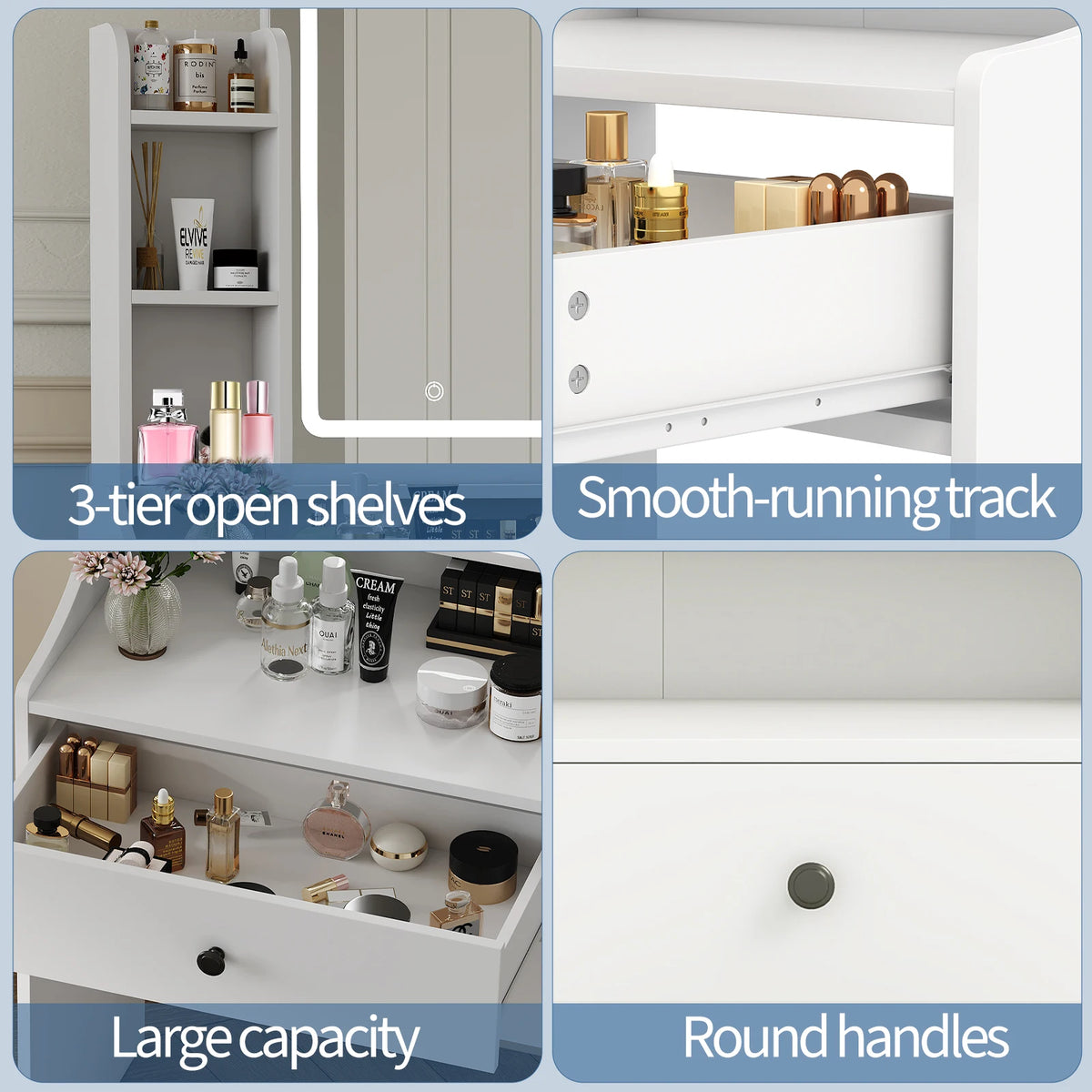 MCQ Living Room Wood Cabinet With LED Mirror Small Makeup Vanity Desk Storage Display Nightstand Bedside Coffee Sofa Tea Table Cabinets For Furniture