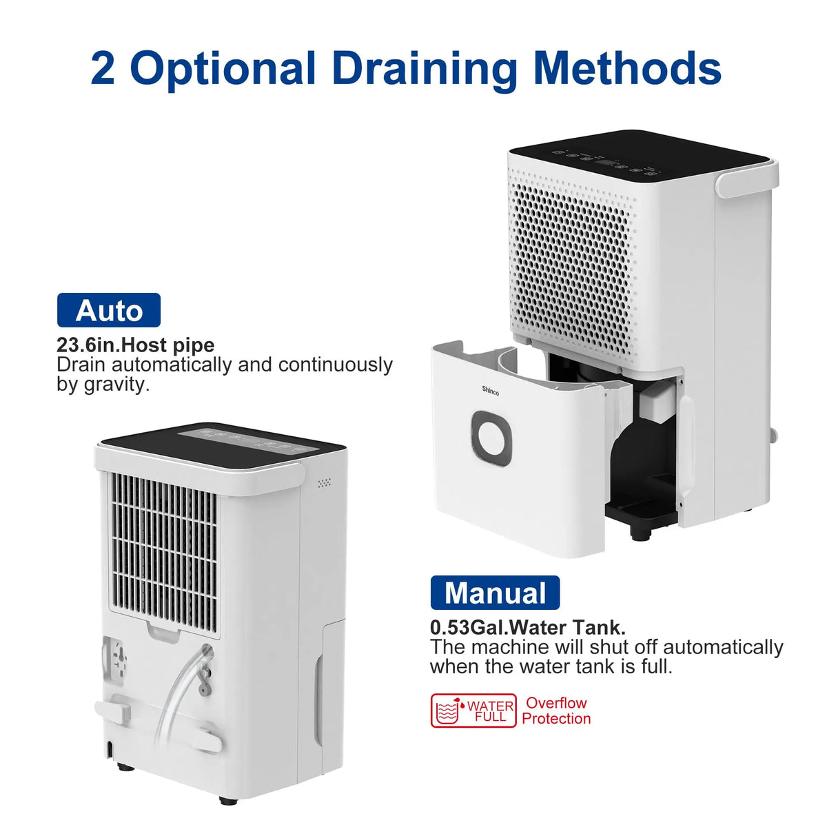 Shinco 30 Pints Dehumidifier for Home and Basements, 1500 Sq.Ft Dehumidifiers with Drain Hose, Auto or Manual Drainage
