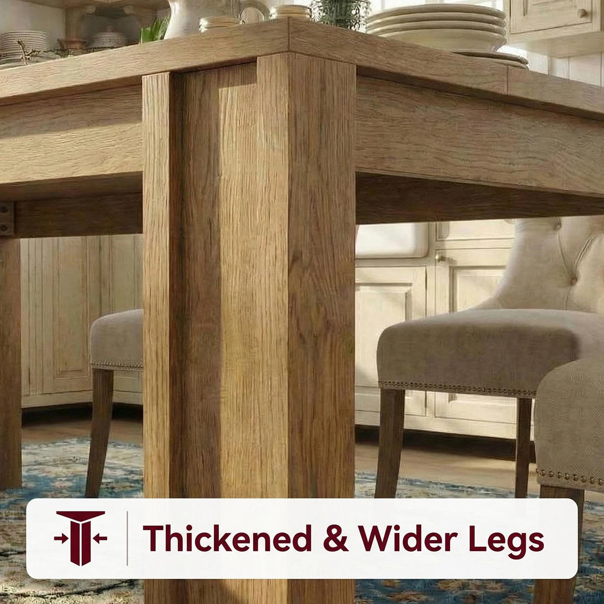 71 Inch Farmhouse Dining Table For 6-8, Rectangular Wood Kitchen Table With Thick Top, Wide H-Legs, 400lb Support For Dining Room