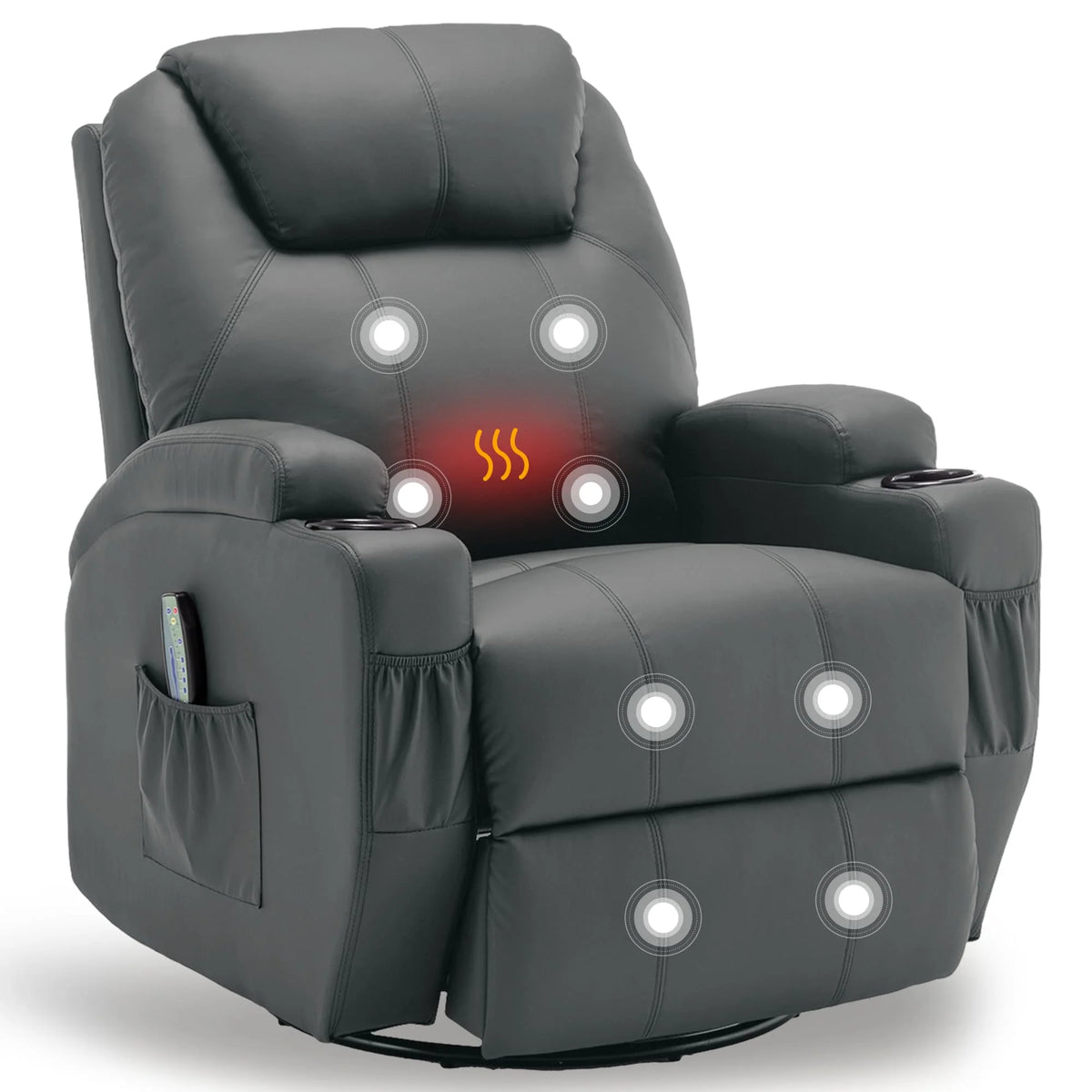 Recliner Chair with Massage and Heat, 360° Swivel Rocking Chairs for Adults, Remote Control and Cup Holder for Living Room