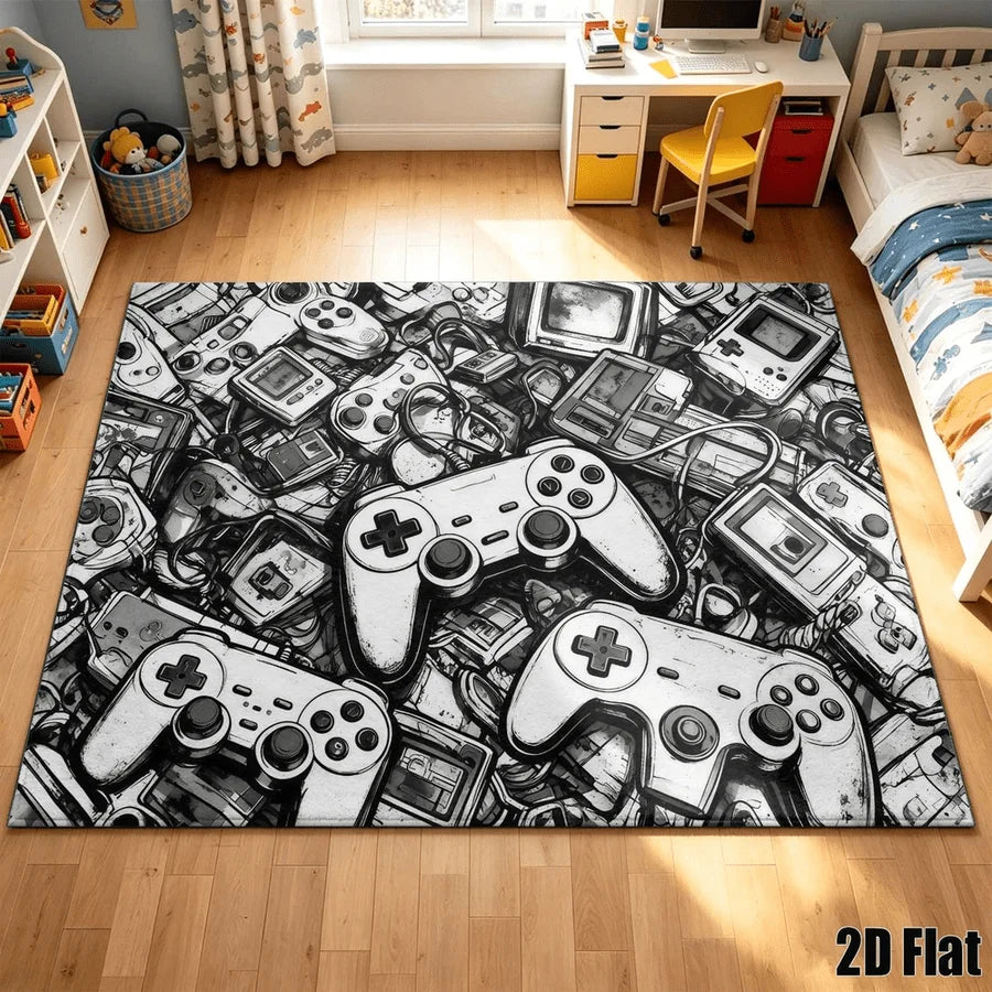 1Pc Retro Game Controller Pattern Printed Carpet, Art Decorative Carpet, Suitable for Living Room, Bedroom, Dining Room, Bedside, Indoor and Game Room, Home Decoration Accessories