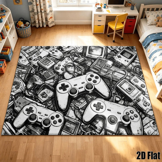 1Pc Retro Game Controller Pattern Printed Carpet, Art Decorative Carpet, Suitable for Living Room, Bedroom, Dining Room, Bedside, Indoor and Game Room, Home Decoration Accessories