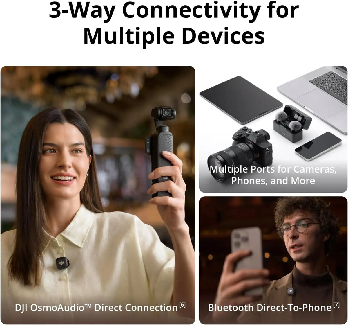 DJI Mic 3 Wireless Microphone Set with Charging Case Ultralight Adaptive Gain Control Dual Band Anti-Interference 28hrs Vlog Ready for iPhone Camera Android