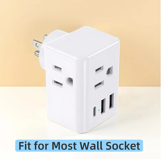 Versatile Multi-Plug Socket Expander, Power Board without Surge Protector, 3 USB Wall Chargers (1 USB C), Suitable for Dorm, Travel, Home, Office, Home Essential
