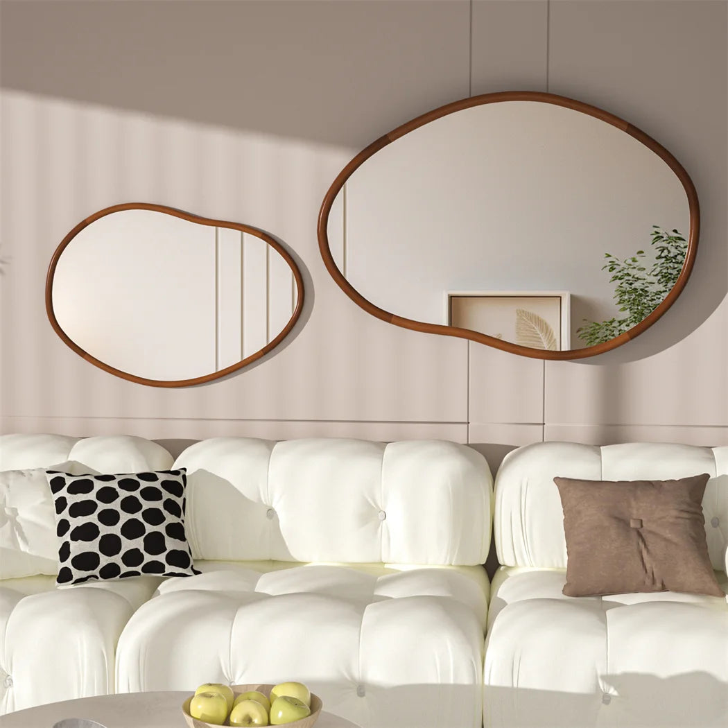 LUVODI Full-Length Dressing Mirror Irregular Wood Decorative Frame Mirror for Home Living Room Bedroom Wall Mounted