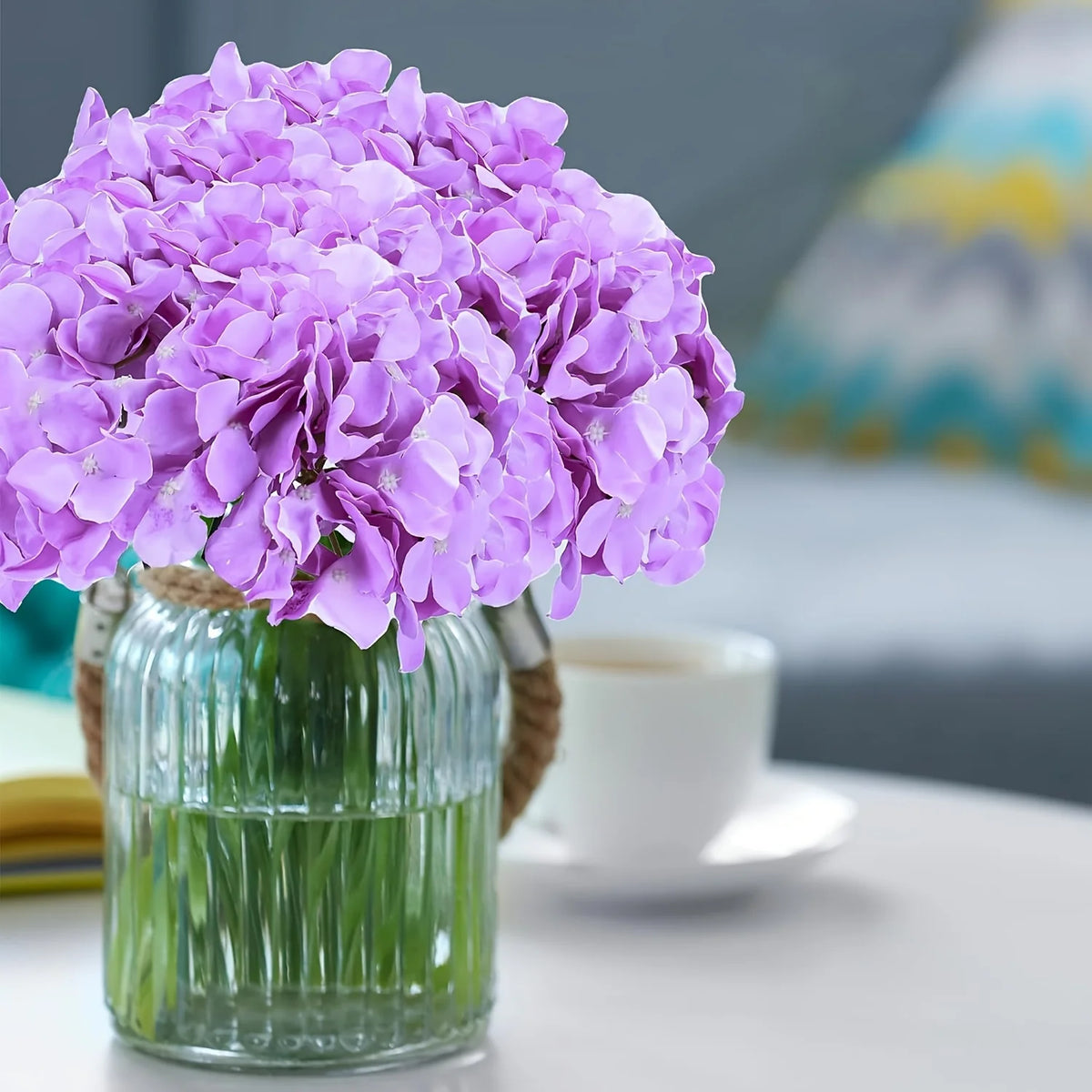 Realistic Touch 36pcs Light Purple Artificial Flower Hydrangea Heads with Stems - Simulated Flower Hydrangea, Hydrangea Artificial Flowers - Suitable for and Home Wedding Party Table Decoration, Bouquet Flower Arrangement Arc