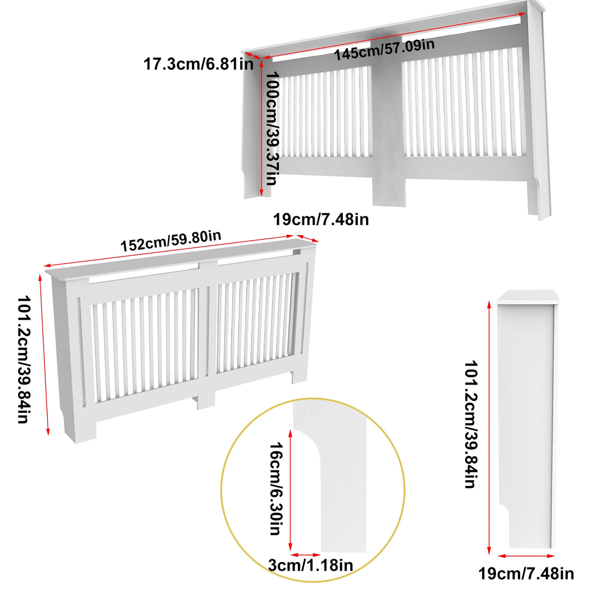Modern 100cm MDF Wood Slat Radiator Cover for Living Room Bedroom Hallway - Decorative Cabinet Slat Style