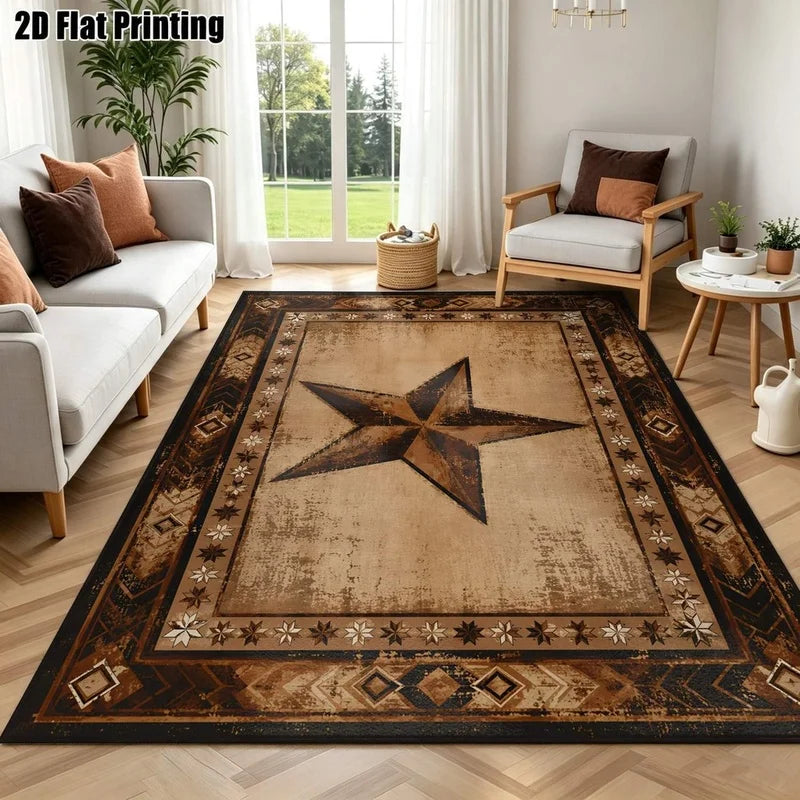 1Pc American Retro Five-Pointed Star Geometric Carpet, Country Style Decorative Carpet for Living Room, Bedroom, Dining Room, Bedside, Indoor and Outdoor Patio, Home Decor Accessories
