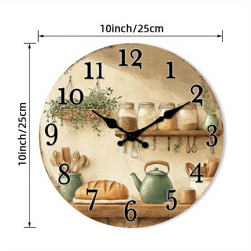 1pc of a Silent Wall Clock That Doesn'T Tick, Made of Wood, Featuring a Decorative Circular Design. It'S a Rustic Addition to Kitchen Decor with Jars And Utensils, Suitable for Dining Rooms, Hallways, Study Rooms, Home Office