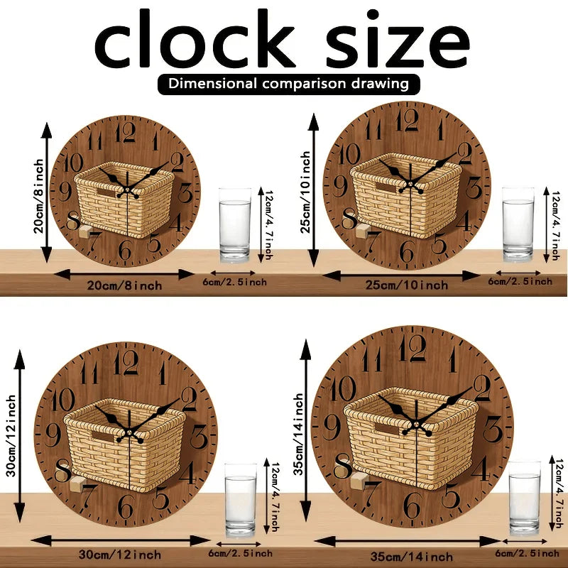 2D Flat. 1pc, Wooden Wall Clock: a Minimalist Clock That Serves As a Creative Home Decor Item, Featuring a Silent Round Design, Perfect for Decorating Bedrooms, Living Rooms, Offices, Kitchens, And Bathrooms