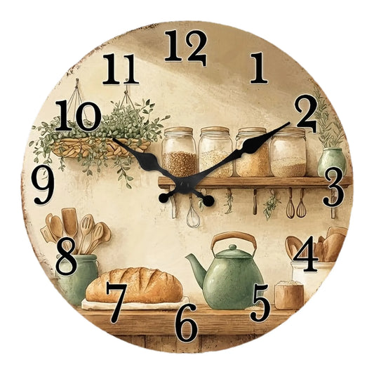 1pc of a Silent Wall Clock That Doesn'T Tick, Made of Wood, Featuring a Decorative Circular Design. It'S a Rustic Addition to Kitchen Decor with Jars And Utensils, Suitable for Dining Rooms, Hallways, Study Rooms, Home Office