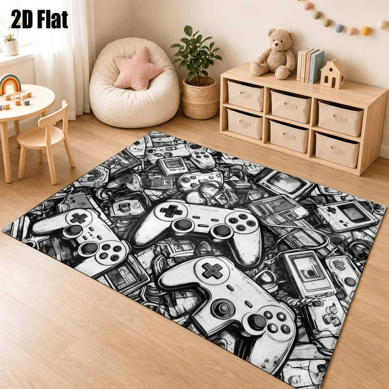1Pc Retro Game Controller Pattern Printed Carpet, Art Decorative Carpet, Suitable for Living Room, Bedroom, Dining Room, Bedside, Indoor and Game Room, Home Decoration Accessories