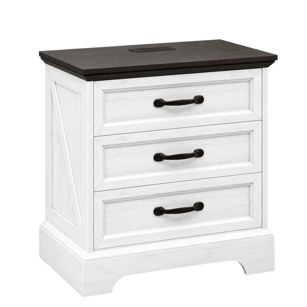 3 Drawer Farmhouse Bedside Cabinet with Charging Station, Storage Nightstand with USB Ports and Power Outlets for Bedroom Home
