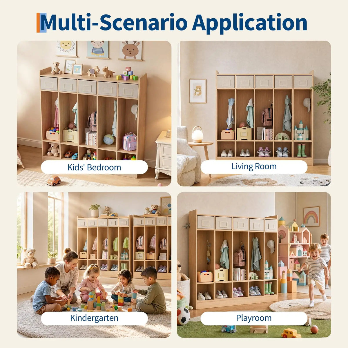5-Section Classroom Coat Locker With 10 Cubbies & Hooks, Kids Daycare Storage Organizer With 5 Bins For Preschool Nursery Playroom