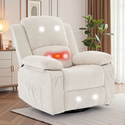 Korser Swivel Small Rocker Recliner Chair with Massage Chenille fabric Folding Armchair for Living Room，Bedroom
