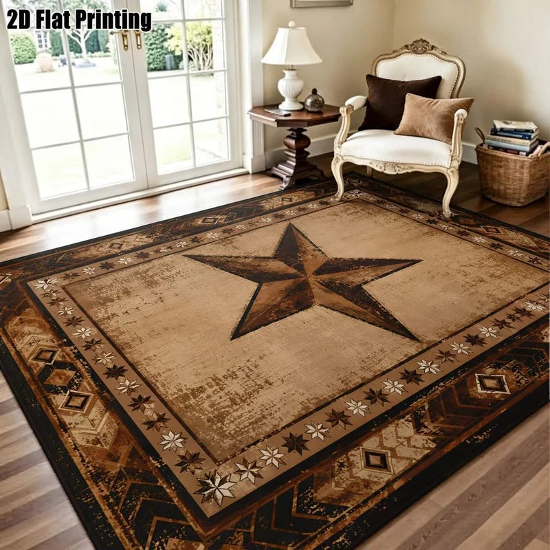 1Pc American Retro Five-Pointed Star Geometric Carpet, Country Style Decorative Carpet for Living Room, Bedroom, Dining Room, Bedside, Indoor and Outdoor Patio, Home Decor Accessories