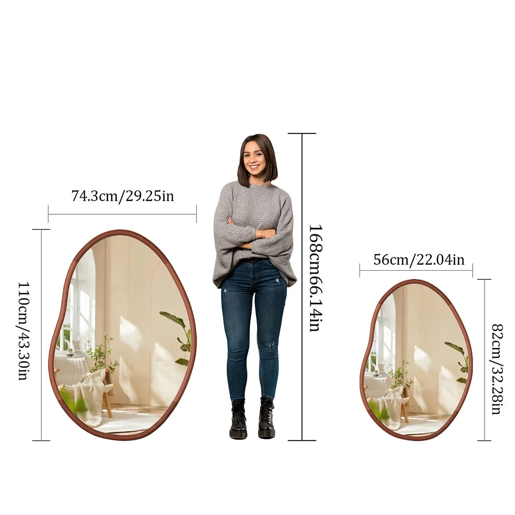 LUVODI Full-Length Dressing Mirror Irregular Wood Decorative Frame Mirror for Home Living Room Bedroom Wall Mounted