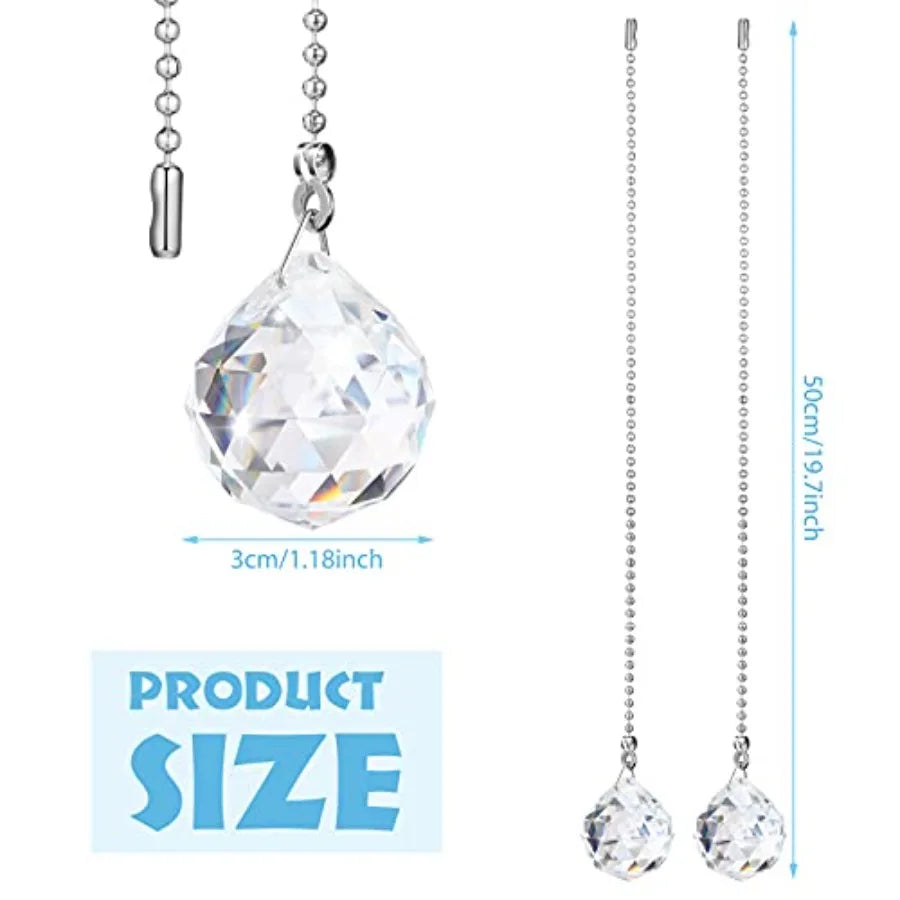 4 Pcs Fan Pull Chain Extension Decorative Crystal Ornaments Clear Prism Ceiling Ball Fan Light Chain Extension Diamond Connecto