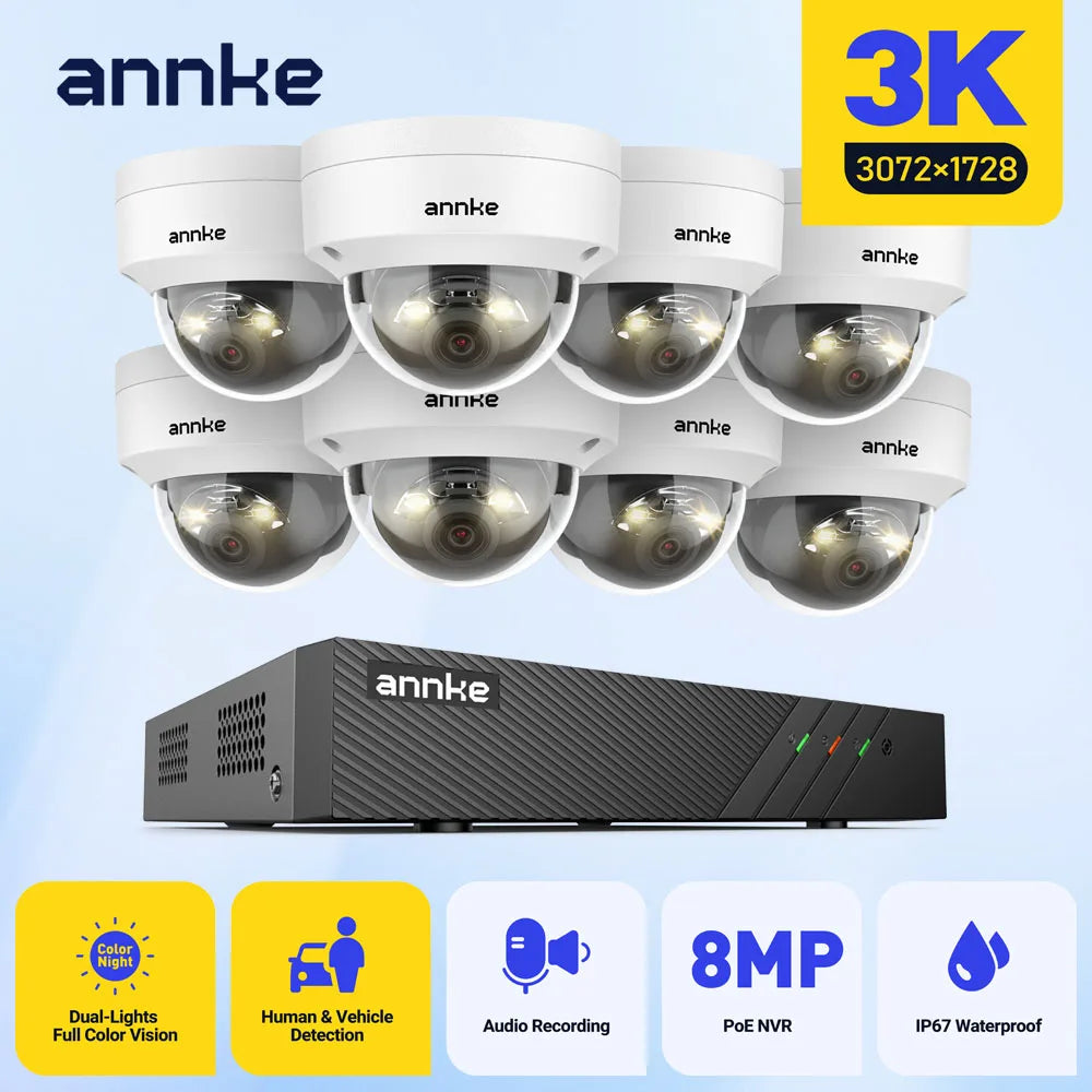 ANNKE 8CH 5MP POE Video Security System H.265+ 6MP NVR Recorder With 5MP 4X Waterproof Surveillance Cameras Audio in Ip Camera