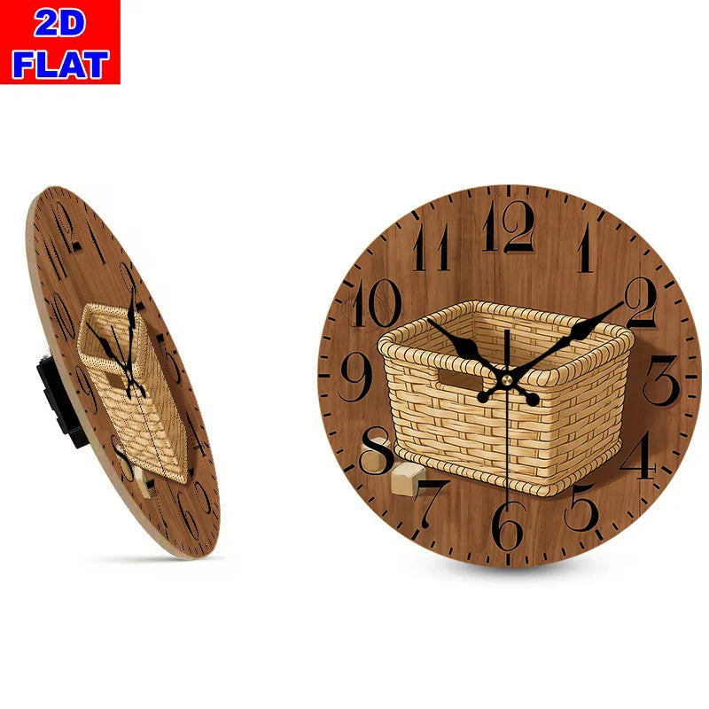 2D Flat. 1pc, Wooden Wall Clock: a Minimalist Clock That Serves As a Creative Home Decor Item, Featuring a Silent Round Design, Perfect for Decorating Bedrooms, Living Rooms, Offices, Kitchens, And Bathrooms