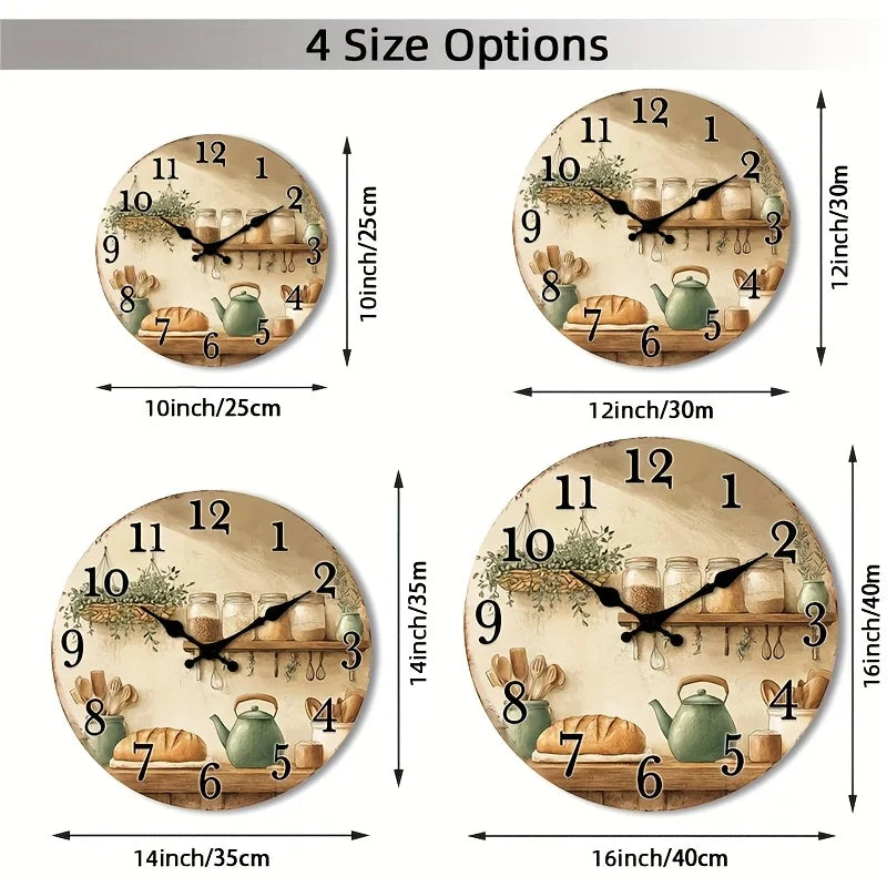 1pc of a Silent Wall Clock That Doesn'T Tick, Made of Wood, Featuring a Decorative Circular Design. It'S a Rustic Addition to Kitchen Decor with Jars And Utensils, Suitable for Dining Rooms, Hallways, Study Rooms, Home Office