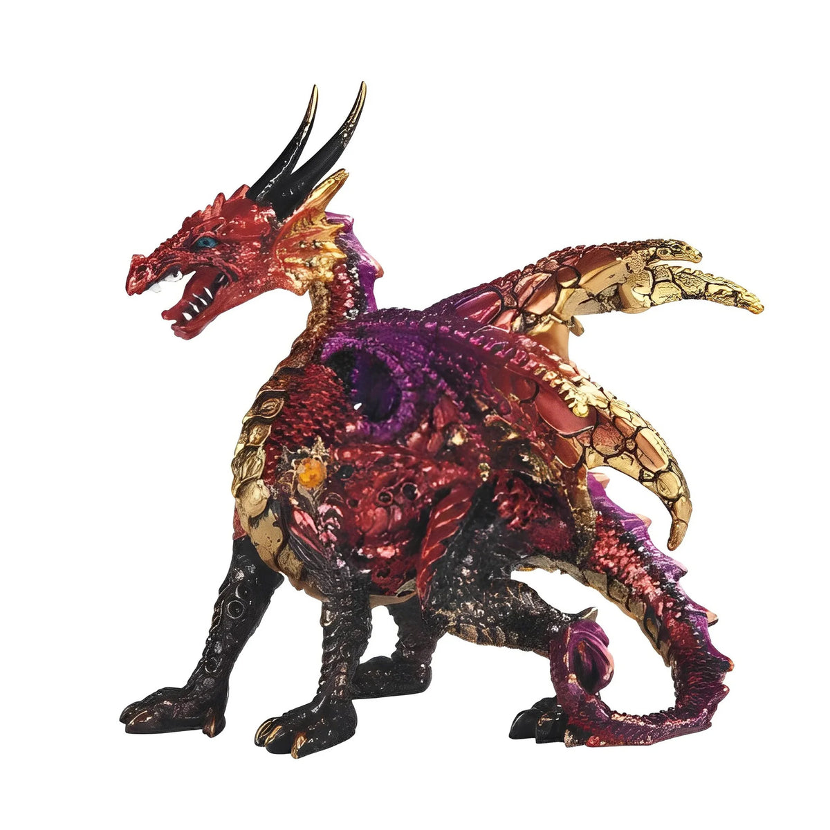 5"W Red Volcano Dragon Figurine – Fantasy Dragon Statue with Faux Crystal Geode Base, Decorative Resin Collectible for Office Desk, Bookshelf, Home Decor, Gothic Gift for Dragon Lovers