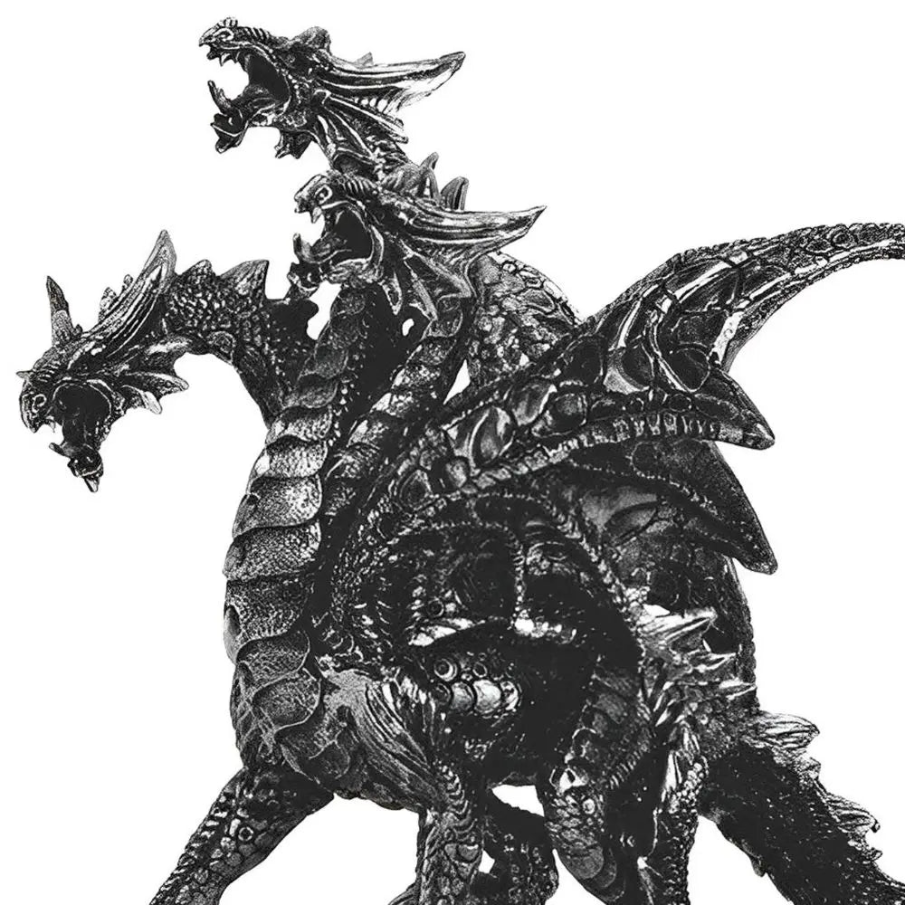 7.75"H Medieval3-Headed Silver Dragon Figurine – Fantasy Dragon Statue with Faux Crystal Geode Base, Decorative Resin Collectible for Office Desk, Bookshelf, Home Decor, Gothic Gift for Dragon Lovers