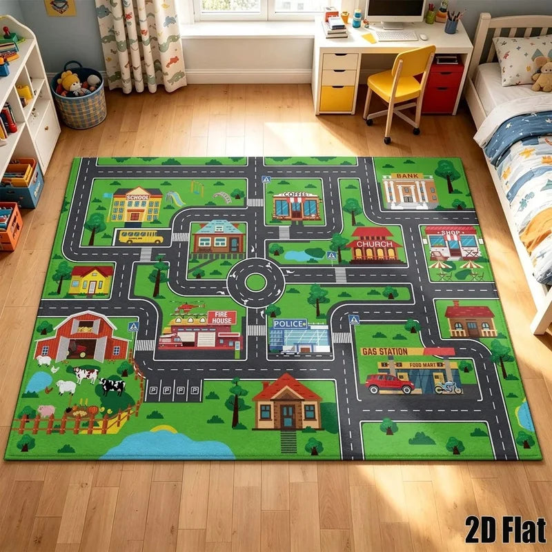 1Pc Retro American Town Road Pattern Rug, Machine Washable, Cozy Home Decoration, Ins Style Universal, Suitable for Living Room, Bedroom, Entryway, Office, Game Room and Other Areas