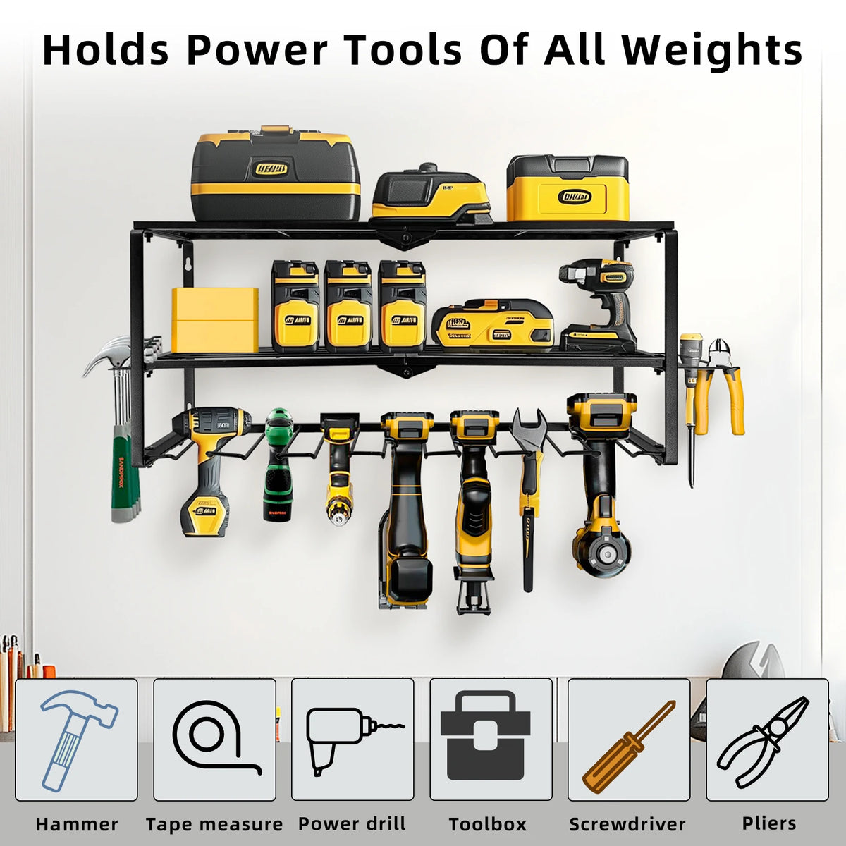 Heavy Metal Garage Wall Mount Cordless Drill Rack Organizer Shelf Tool Storage for Home Organization