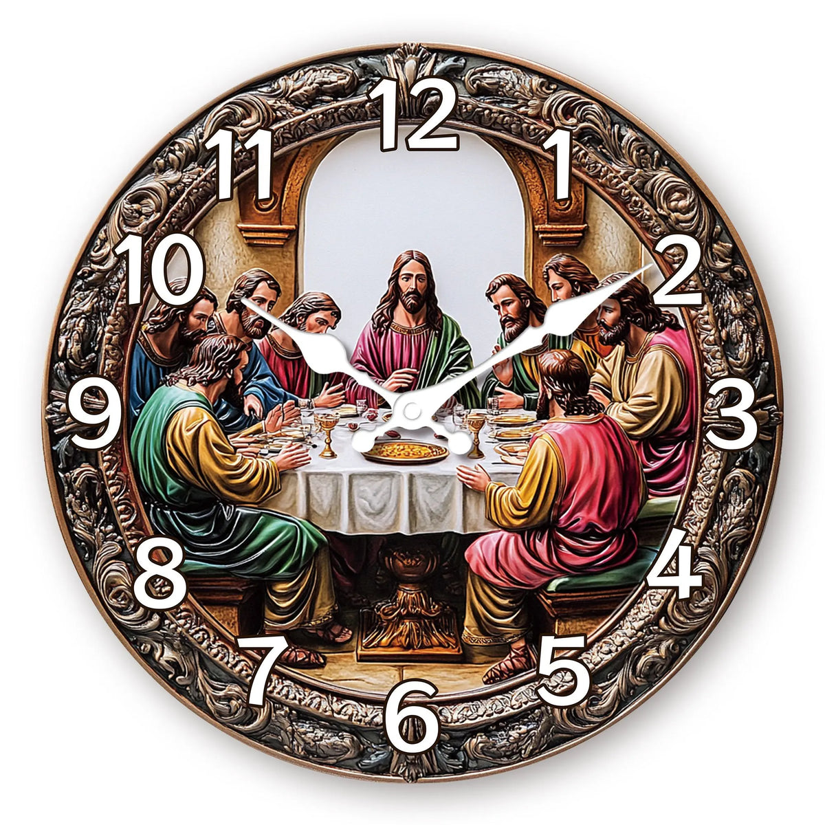 1pc, "The Last Supper" Wooden Wall Clock, Fantasy Theme Silent Wall Clock, Living Room, Bedroom, Kitchen, Office, Church Decor, Christmas, New Year Decor, Modern Home Art Decor, Ideal Birthday, Holiday Gift, Gift for Believer