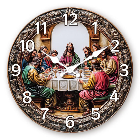 1pc, "The Last Supper" Wooden Wall Clock, Fantasy Theme Silent Wall Clock, Living Room, Bedroom, Kitchen, Office, Church Decor, Christmas, New Year Decor, Modern Home Art Decor, Ideal Birthday, Holiday Gift, Gift for Believer