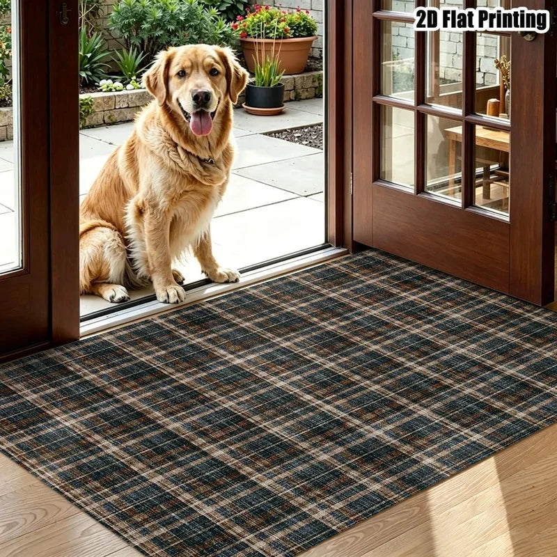 1Pc Retro Plaid American Style Rug, Country Style Decorative Mat for Living Room, Bedroom, Dining Room, Bedside, Indoor and Patio, Home Decoration Accessory