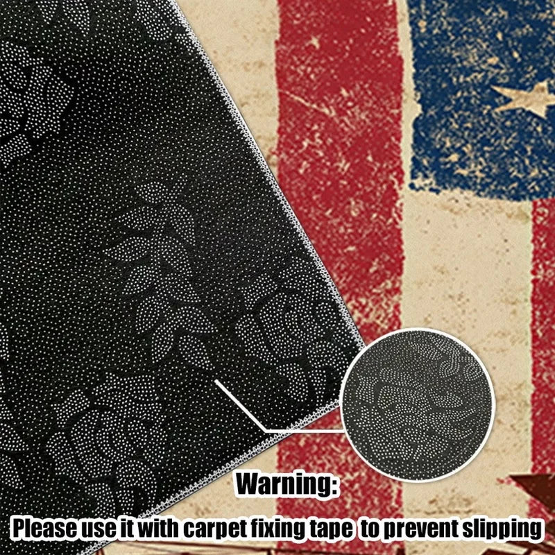 1Pc American Retro Flag Farmhouse Style Print Carpet, Bohemian Style Decorative Rug for Living Room, Bedroom, Dining Room, Bedside, Indoor and Outdoor Patio, Home Decor Accessories