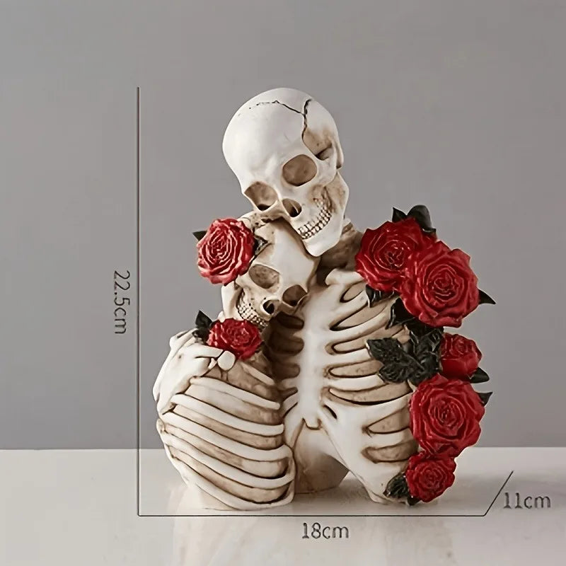 Gothic Couple Resin Skull Model - Gothic Suitable for Halloween Decoration, Retro Gothic Figurine with Male & Female Skulls, Resin Sculpture for Shelf Display, Tabletop Ornament for,, or Themed Events