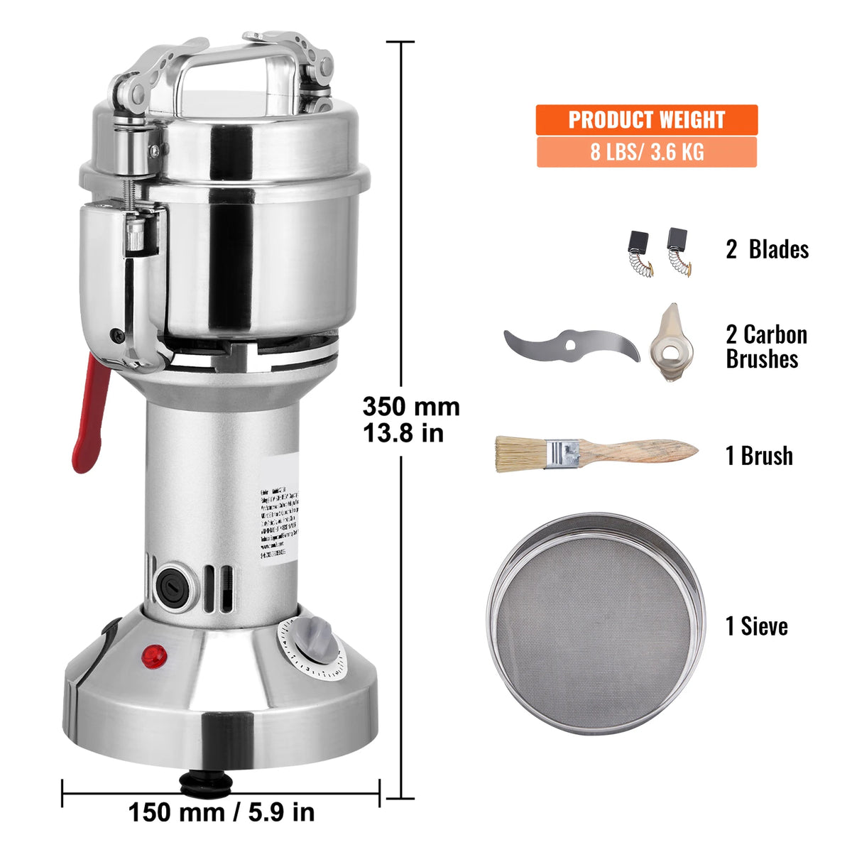 SucceBuy 150-2500g Electric Grain Mill Grinder Commercial Swing Spice Grinders for Dry Herbs Grains Spices Cereals Coffee Corn