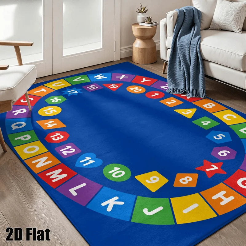 1Pc Alphabet Number Geometric Pattern Rug, Retro Art Decorative Carpet for Living Room, Bedroom, Dining Room, Bedside, Indoor and Outdoor Patio, Home Decoration