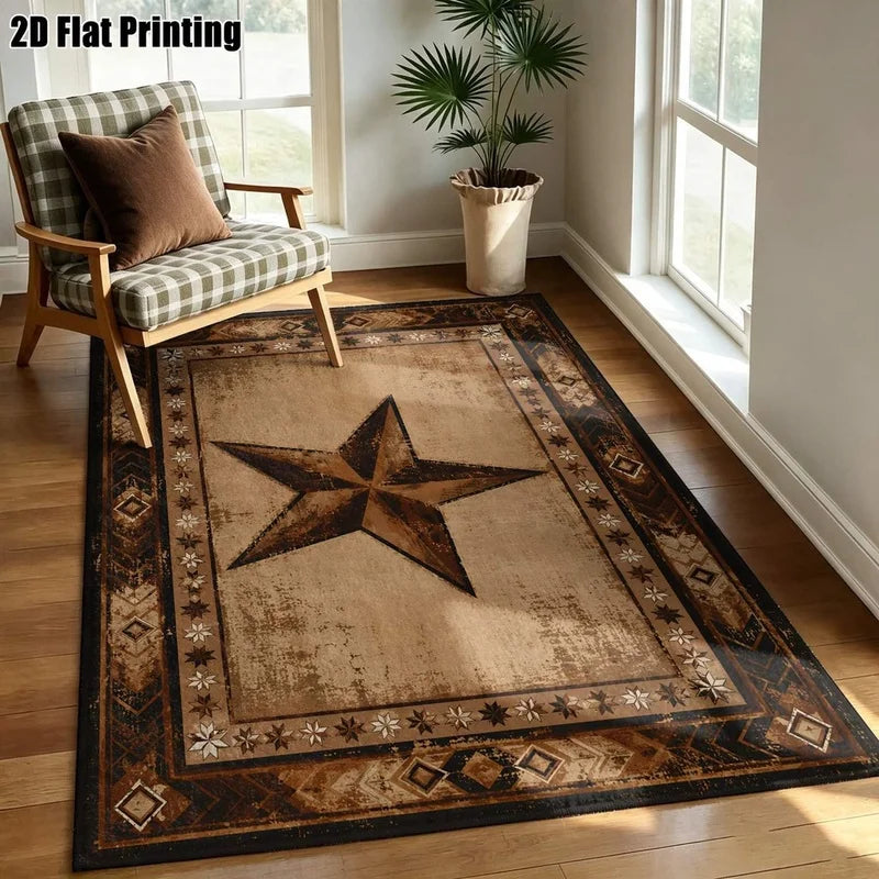 1Pc American Retro Five-Pointed Star Geometric Carpet, Country Style Decorative Carpet for Living Room, Bedroom, Dining Room, Bedside, Indoor and Outdoor Patio, Home Decor Accessories